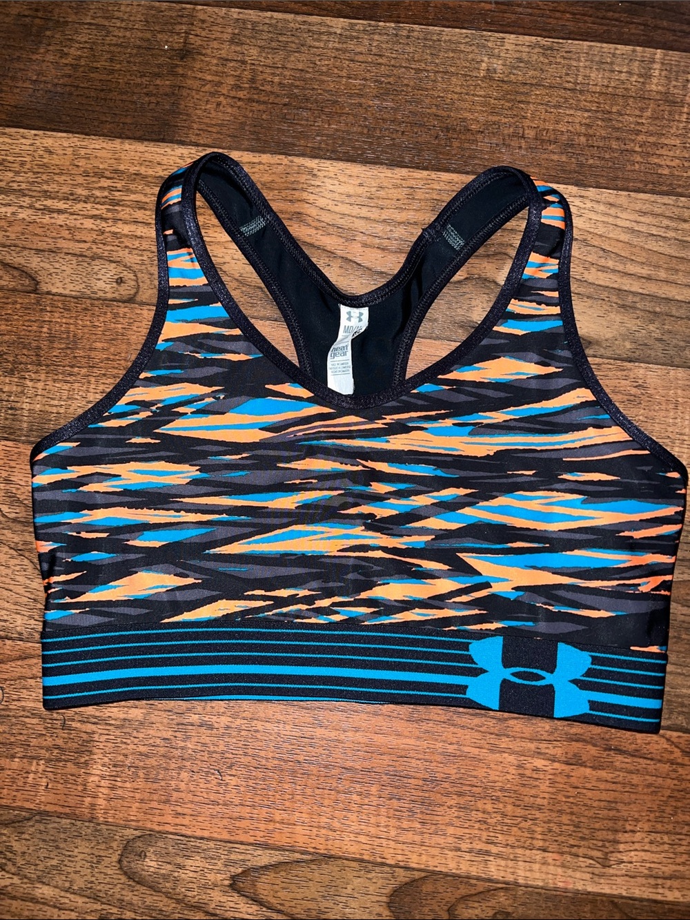 Under Armour Women's Orange and Teal Striped Racerback Sports Bra Medium
